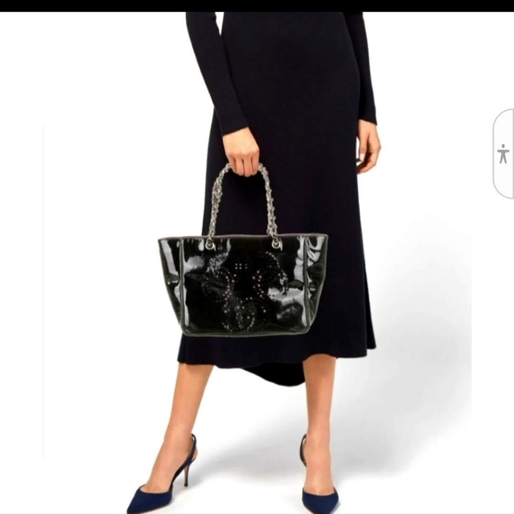 Designer CHANEL Patent Perforated Leather Triple CC Tote Bg with Pouch!